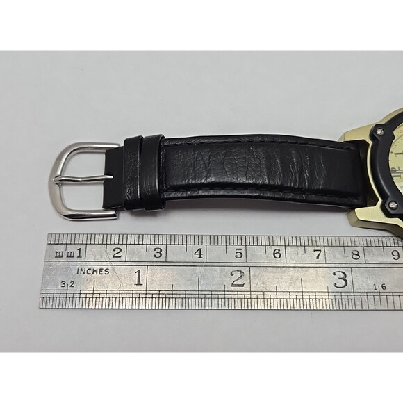NRA Europa Quartz Watch Black Bezel Gold Tone Case Leather Band Mens New Battery - Picture 9 of 14